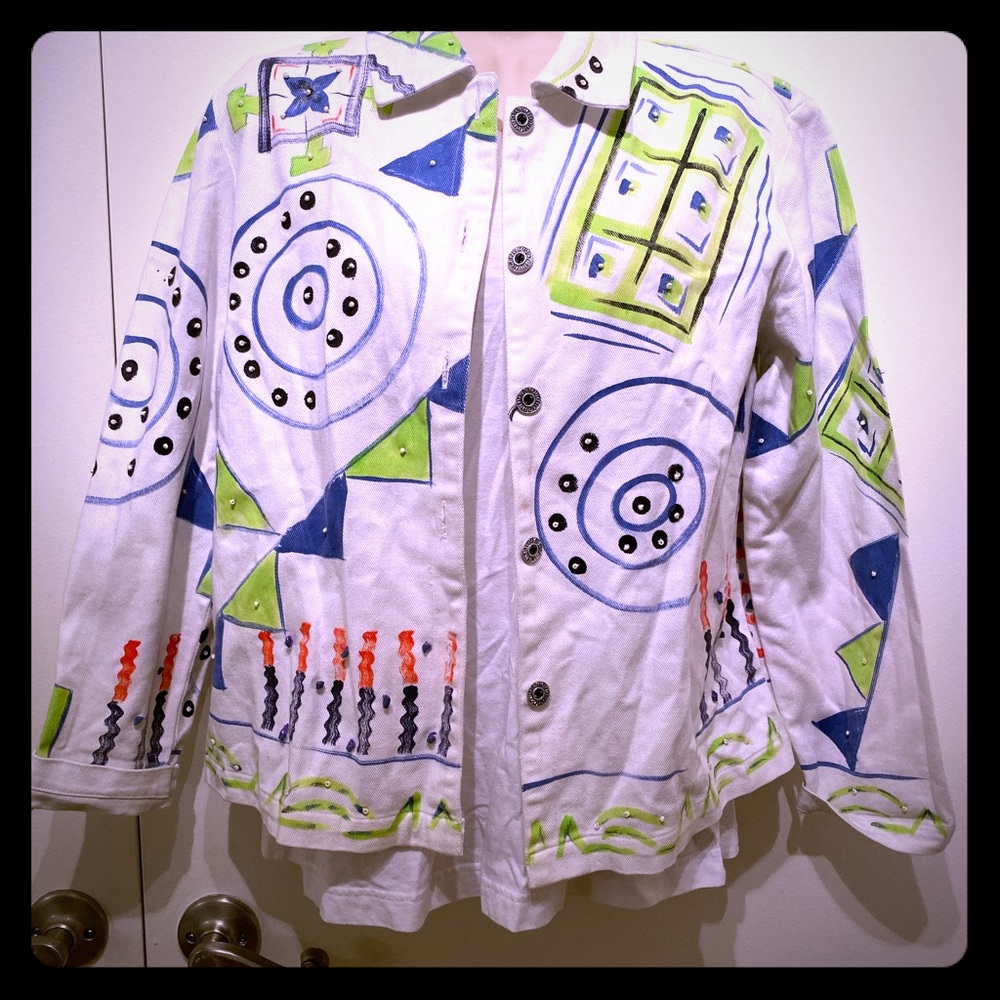 White and funky pattered jacket